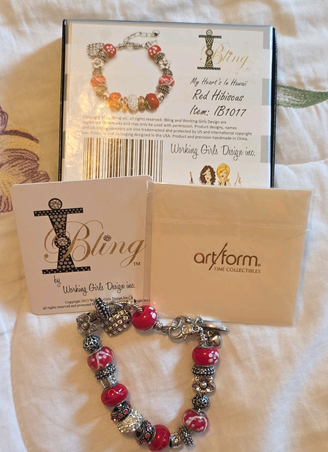 iBling IB1017 Silver/Red Snake Chain Charm Bracelet Clear Crystal Dangle