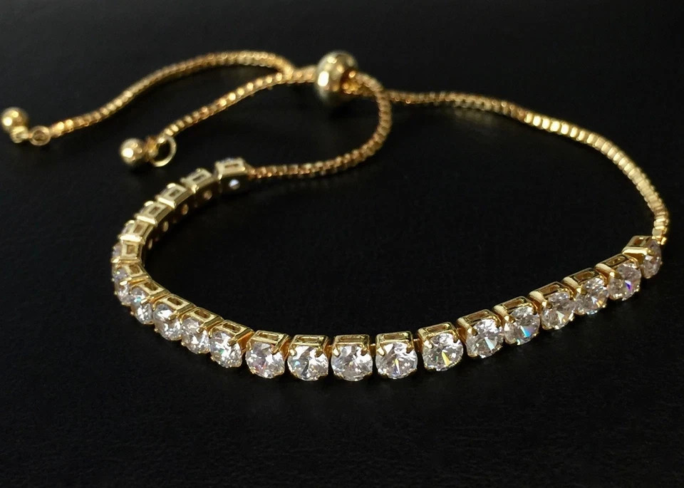 18K Gold Plated Bolo Tennis Bracelet Simulated Diamond Wedding Jewelry Gift