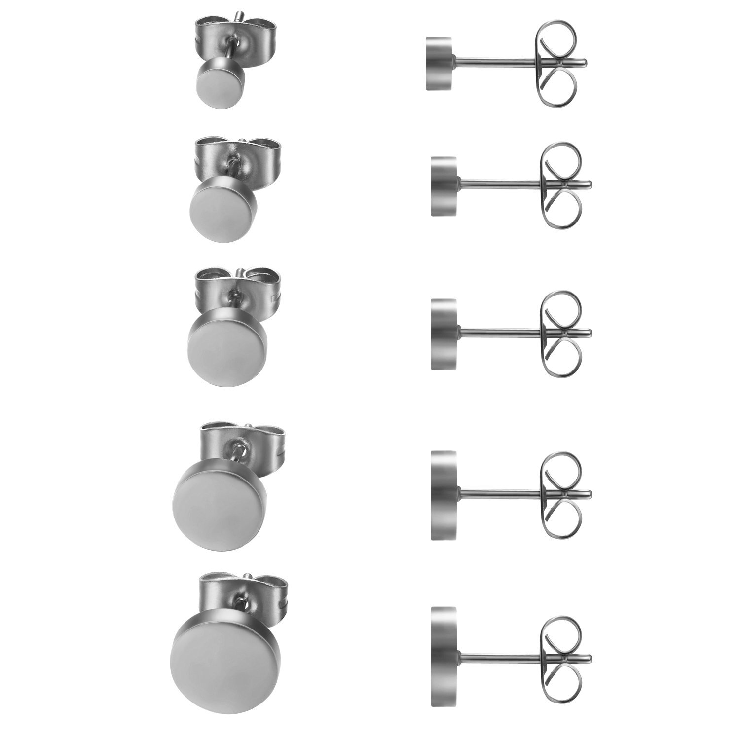 5Pair Stainless Steel Stud Earrings Pierced Tunnel Unisex Round Triangle 4mm-8mm