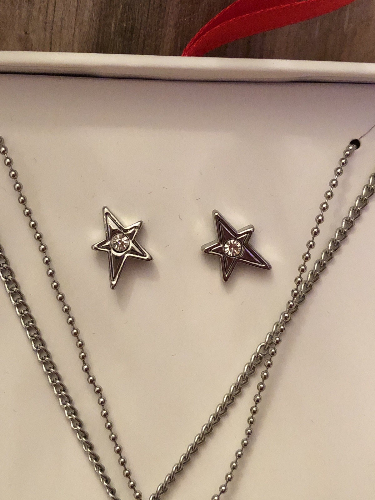 Karl Lagerfeld Lightning Bolt & Karl Layered Necklace & Star Stud Earrings NIB