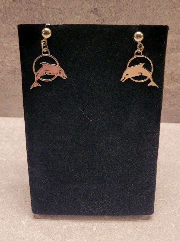 Vintage Dolphin Dangle Earrings Silver color Drop Postbound Fashion Coastal