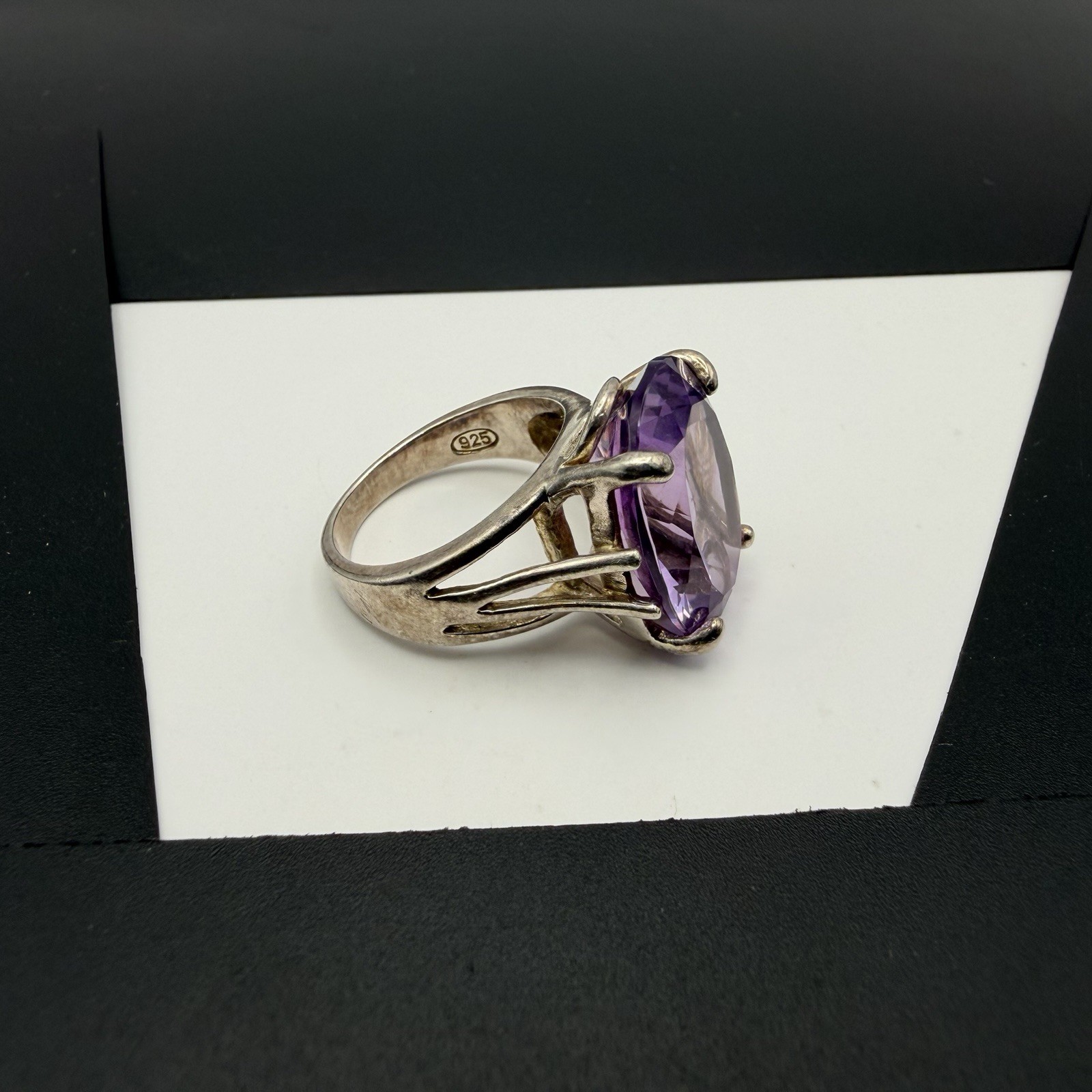 Vtg SETA Sterling Silver Approx 10ct 18x13x7mm Purple Amethyst Size 7 Ring 7.6g