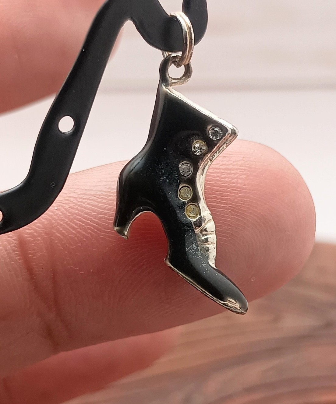 Small Old-time Boot Charm. Black Enamel On 925 Sterling Silver. 14mm Tall
