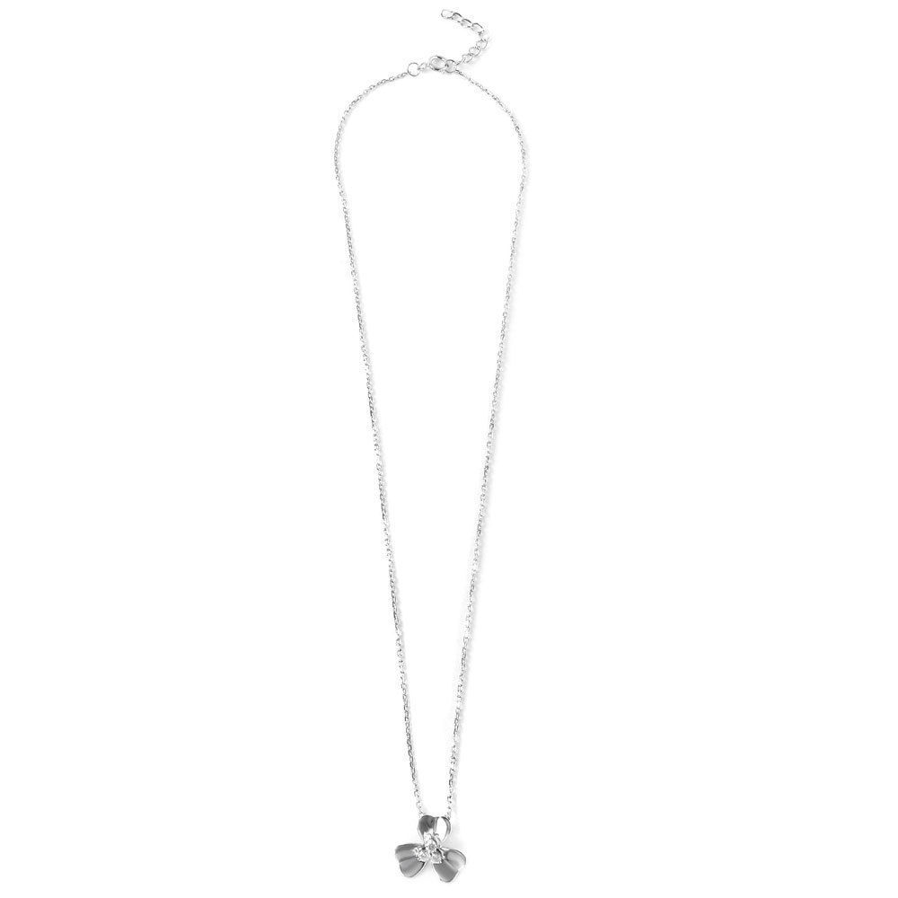 925 STERLING SILVER LADIES 3 PETAL FLOWER NECKLACE PENDANT SIMULANT DIAMONDS