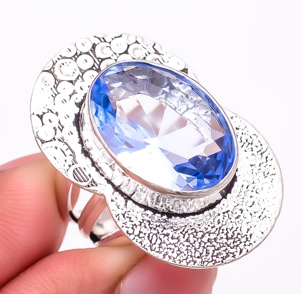 Tanzanite Quartz Gemstone 925 Silver Plated Jewelry Ring s.6.5 M1431