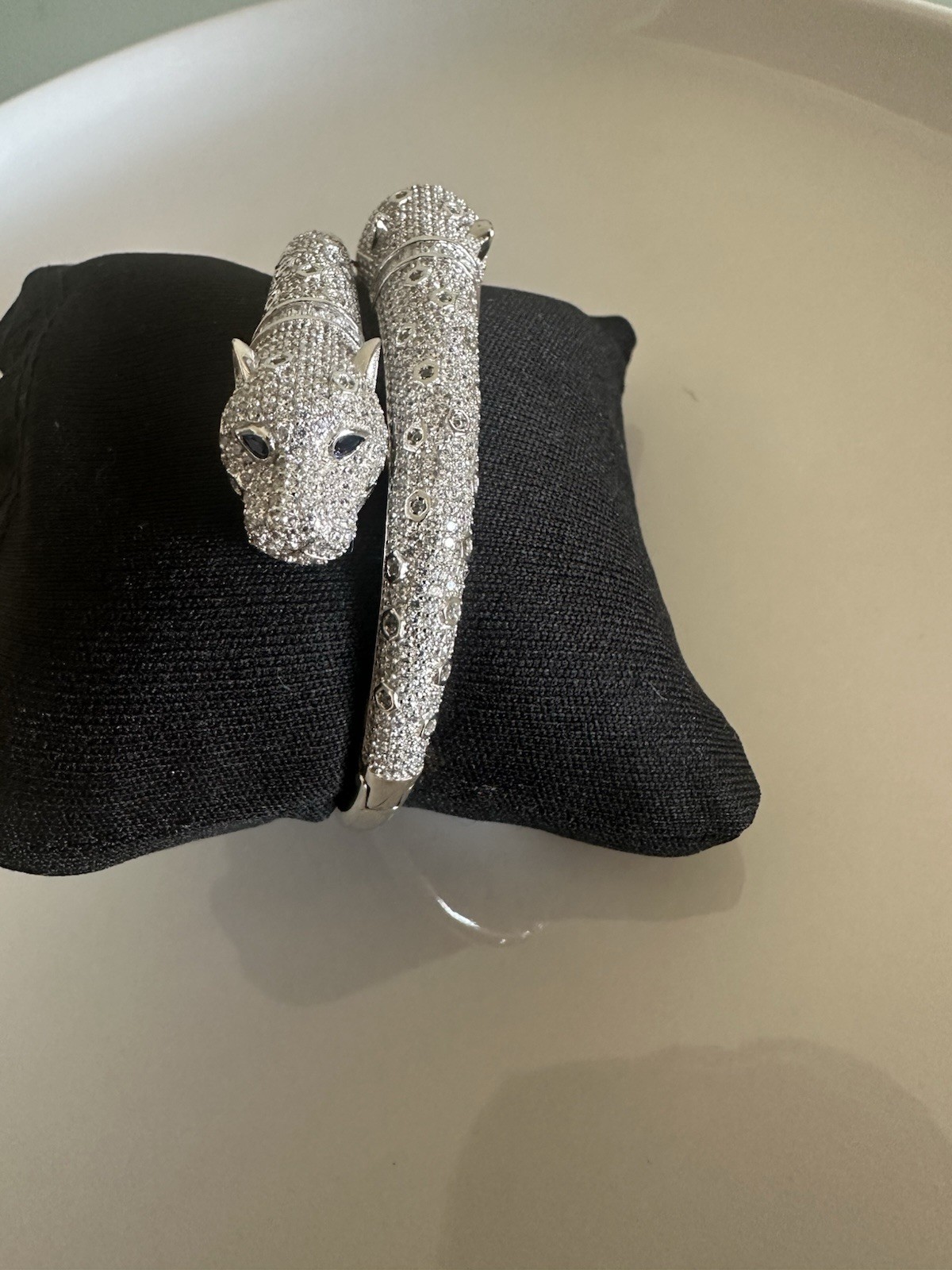 Bracelet 925 Silver Double Head Panther Stone Zirconia