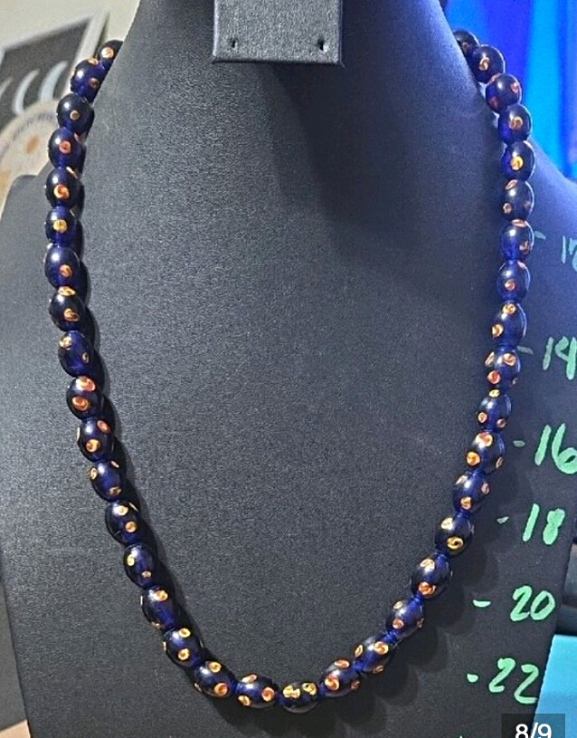 Vintage Venetian Navy Millefiori Glass Bead Necklace