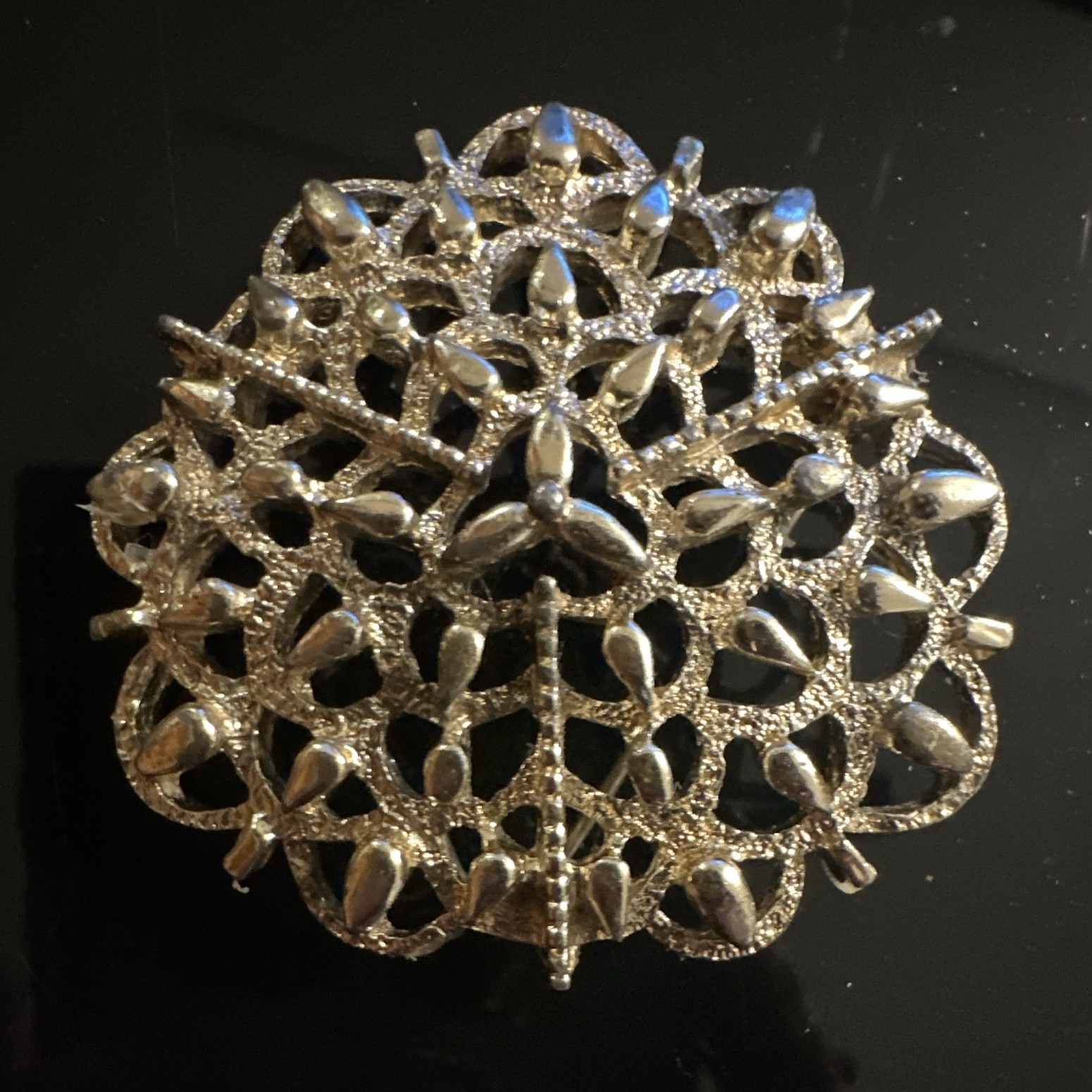 Signed Gold Tone Filigree Mid Century Retro style Brooch Pin Emmons