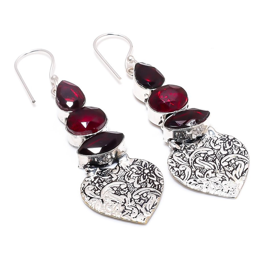 Mozambique Garnet Gemstone Handmade Jewelry Earring 2.56 “