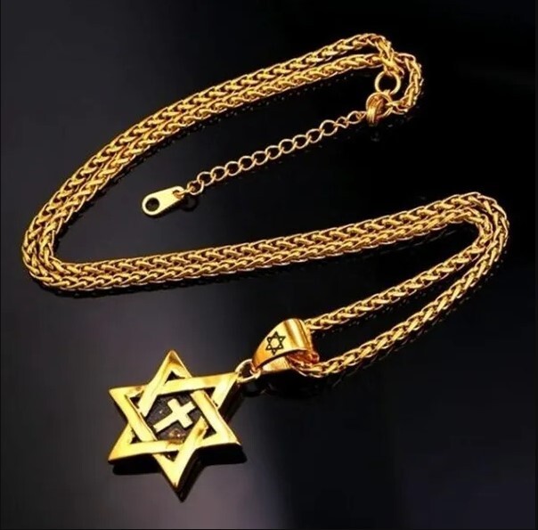 Gold Jewish Star of David with Cross Necklace