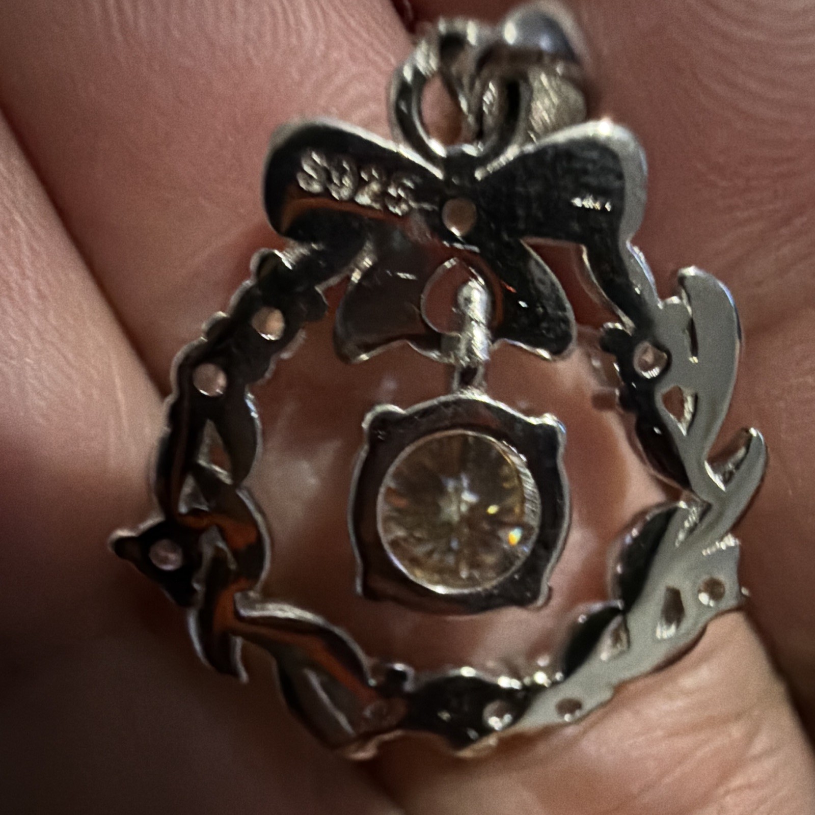 GRA Moissanite 925 Sterling Silver Wreath Charm Pendant Necklace Cable Chain