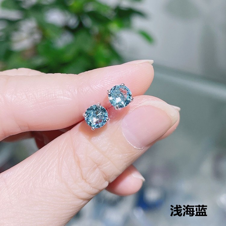 Colorful AAA Cubic Zirconia Stud Earrings Women’s Four-claw Cute Zircon Stud Ear