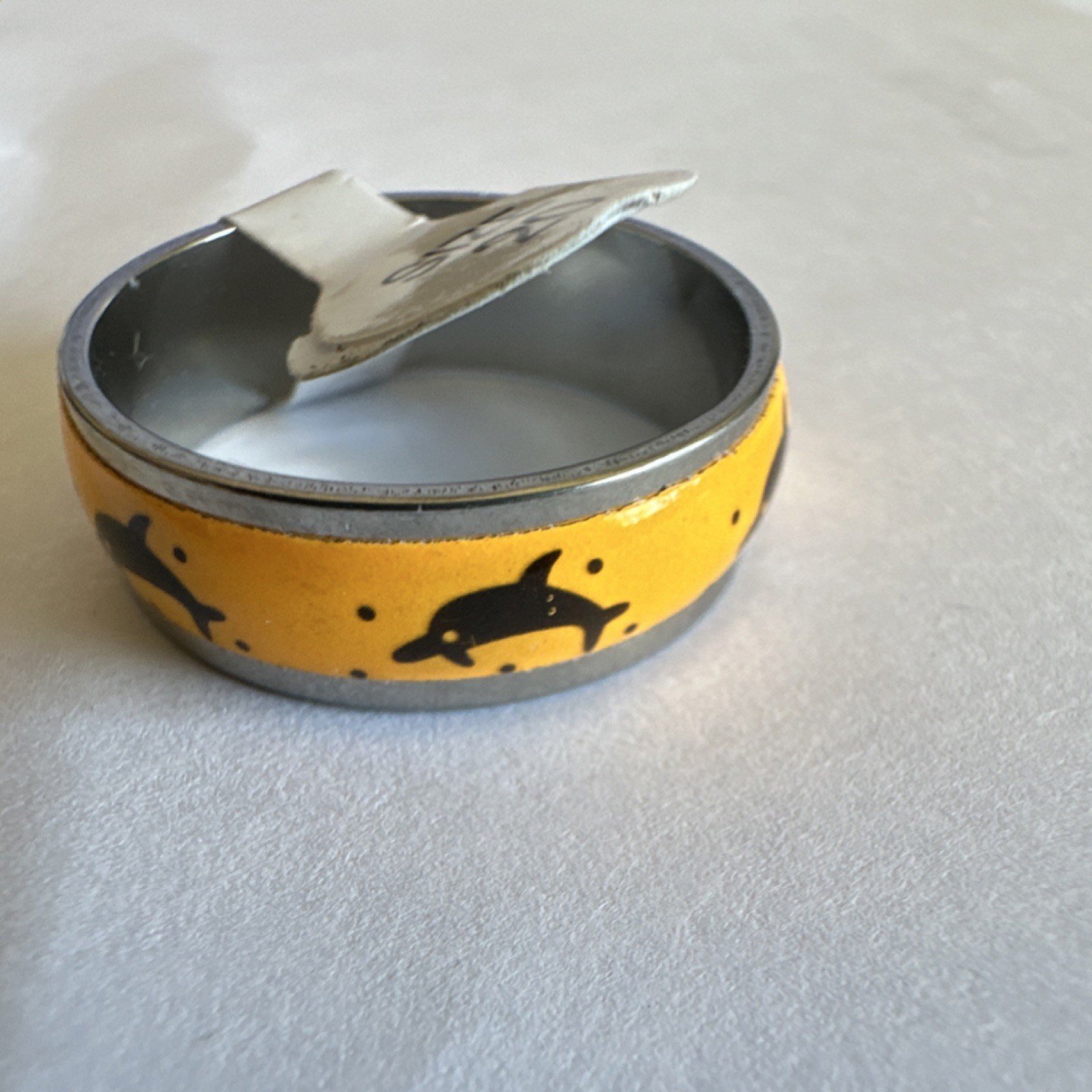 Stainless Steel Dolphin Animal Band Ring Yellow Black Silver Size 20 Fashion