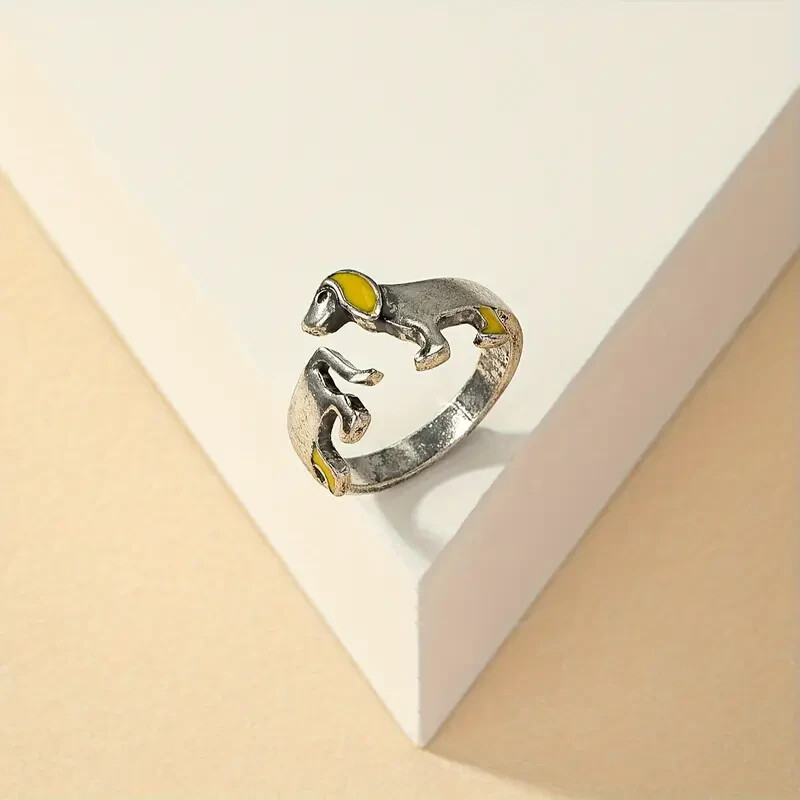 Cute Dachshund Adjustable Ring Opening Dog Lover Gift Silver Toned Jewelry Gift
