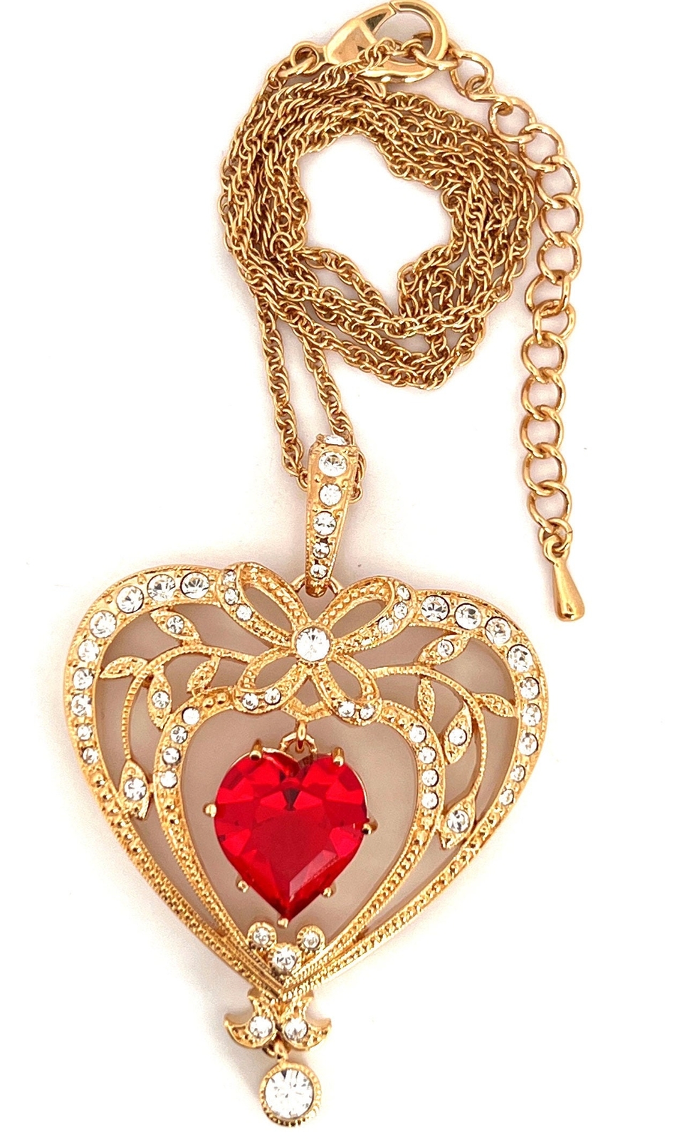 July Birthstone Gold Plated Necklace Set With A Heart Shaped Ruby Crystals