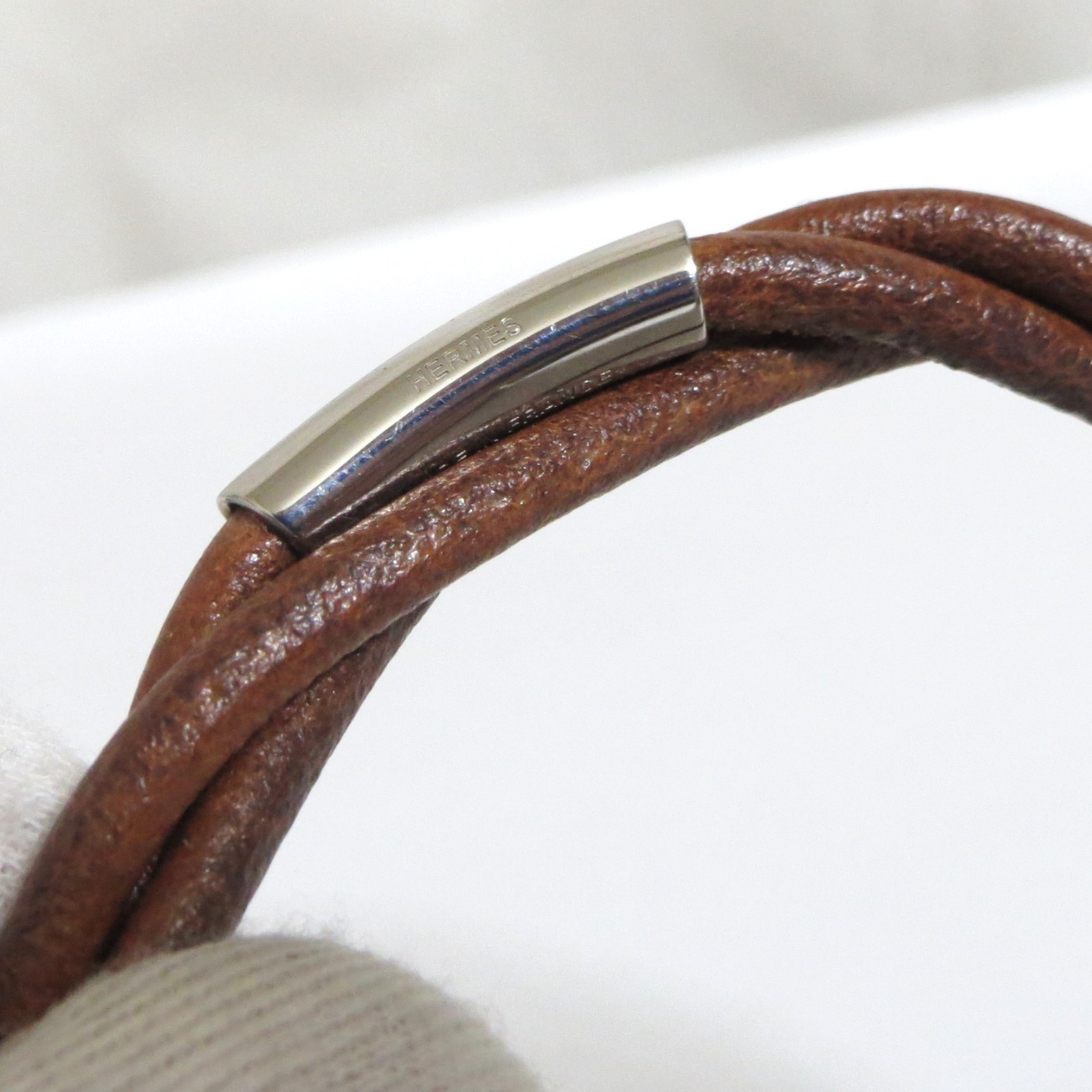 Authentic HERMES Tornado Bangle Bracelet Brown Leather 17.3cm/6.8″ in Box