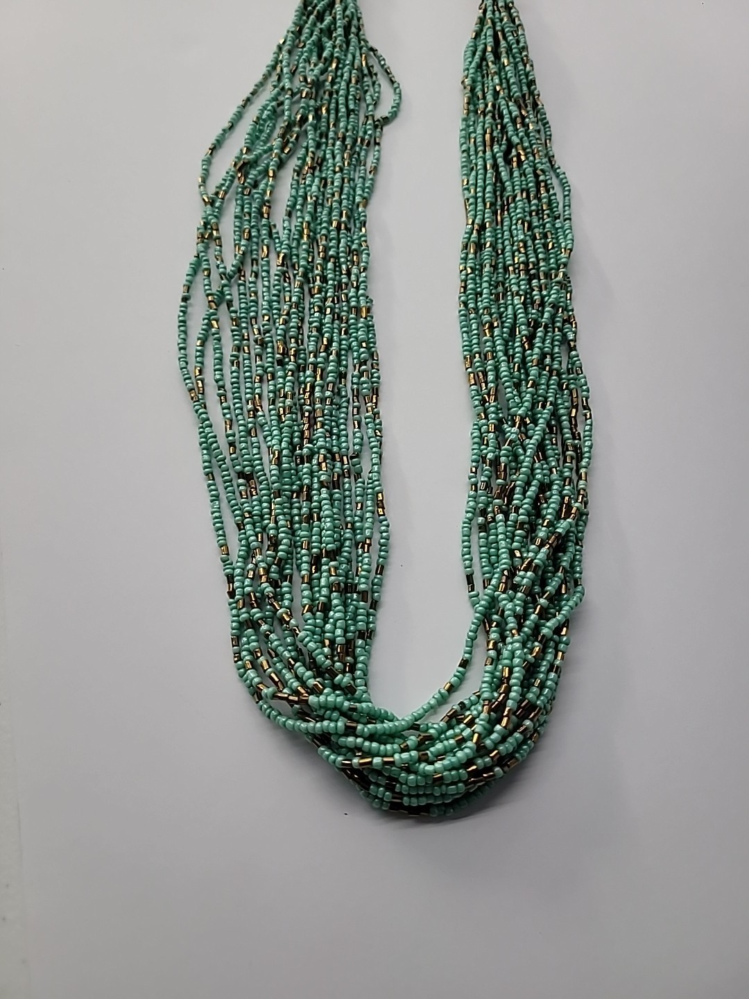 Vintage Necklace Beaded Blue Multi Strand Brown Jewelry Costume