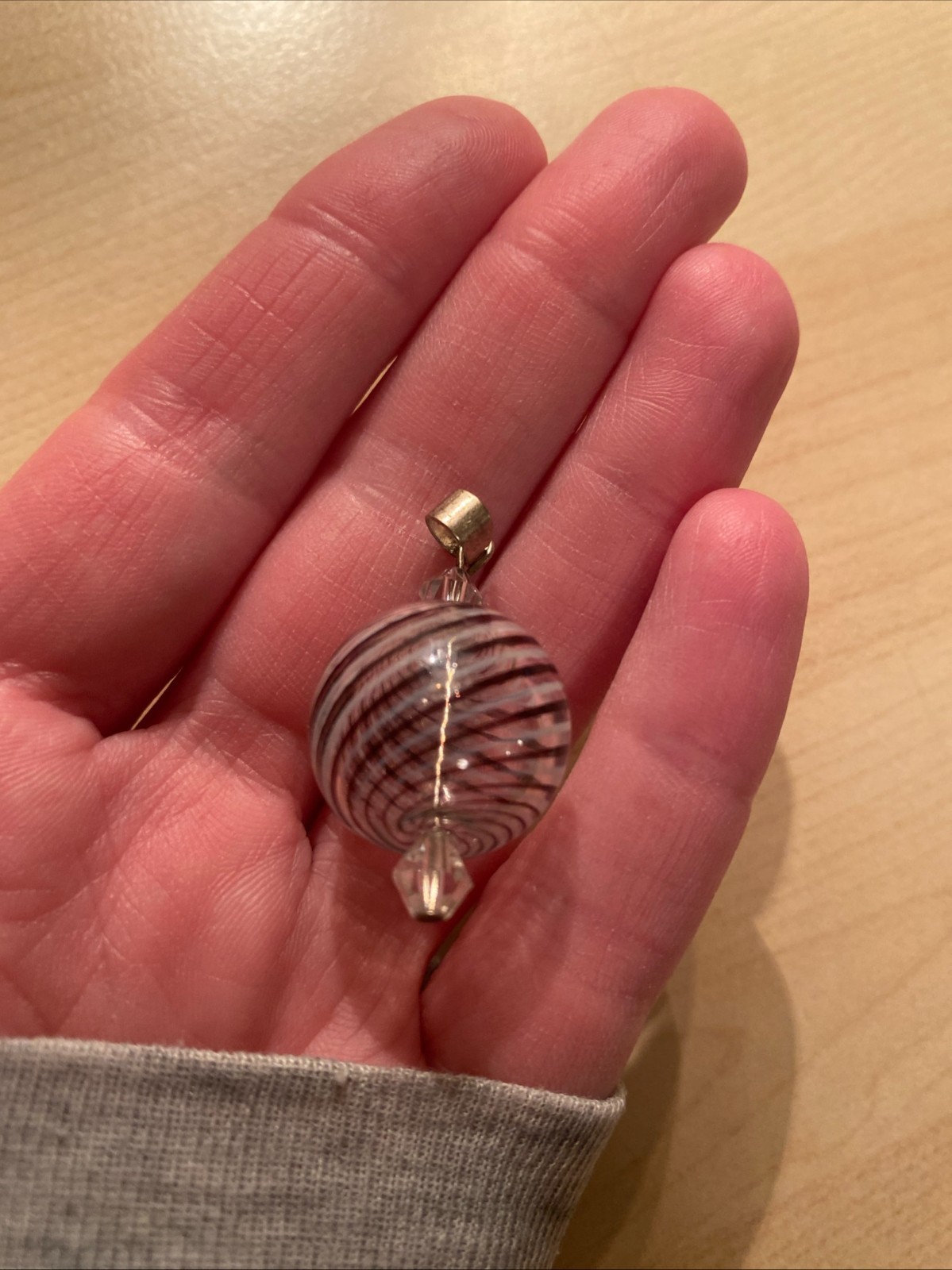 Fashion Gift Glass Pendant Round 3D Clear Ball w/ Stripes Pendant only No Chain