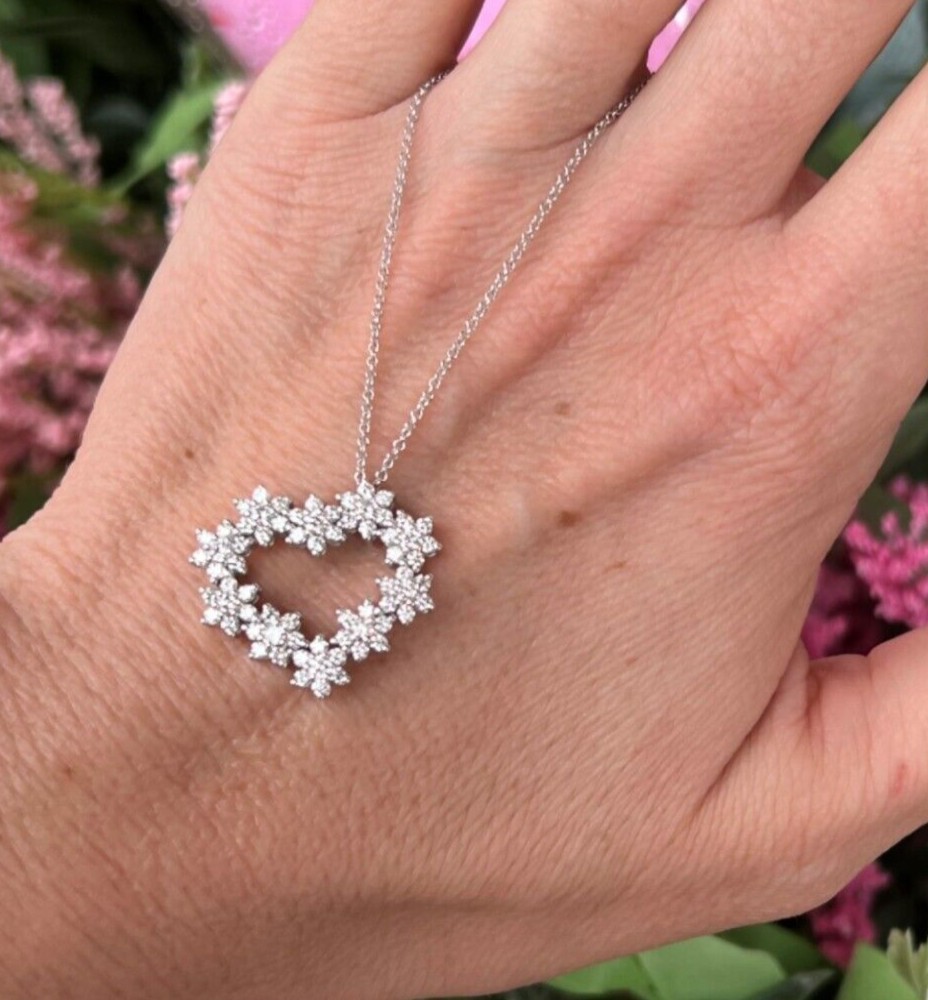 Heart Shape Charm Pendant 2Ct Round Cut Simulated Diamond 14k White Gold Plated
