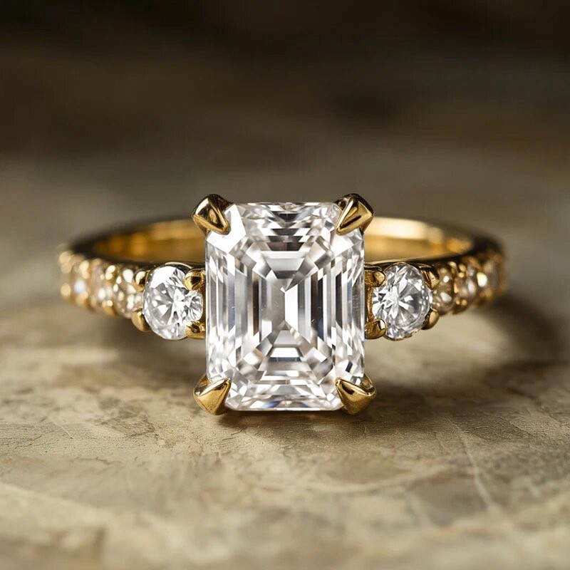 Fashion Woman 18k Gold Plated Sparkling CZ Square Band Ring Sizes 6-10