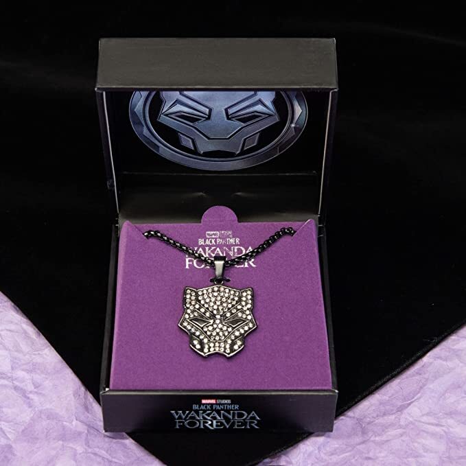 Official WAKANDA FOREVER Authorized Marvel Black Panther Logo White Gem Necklace