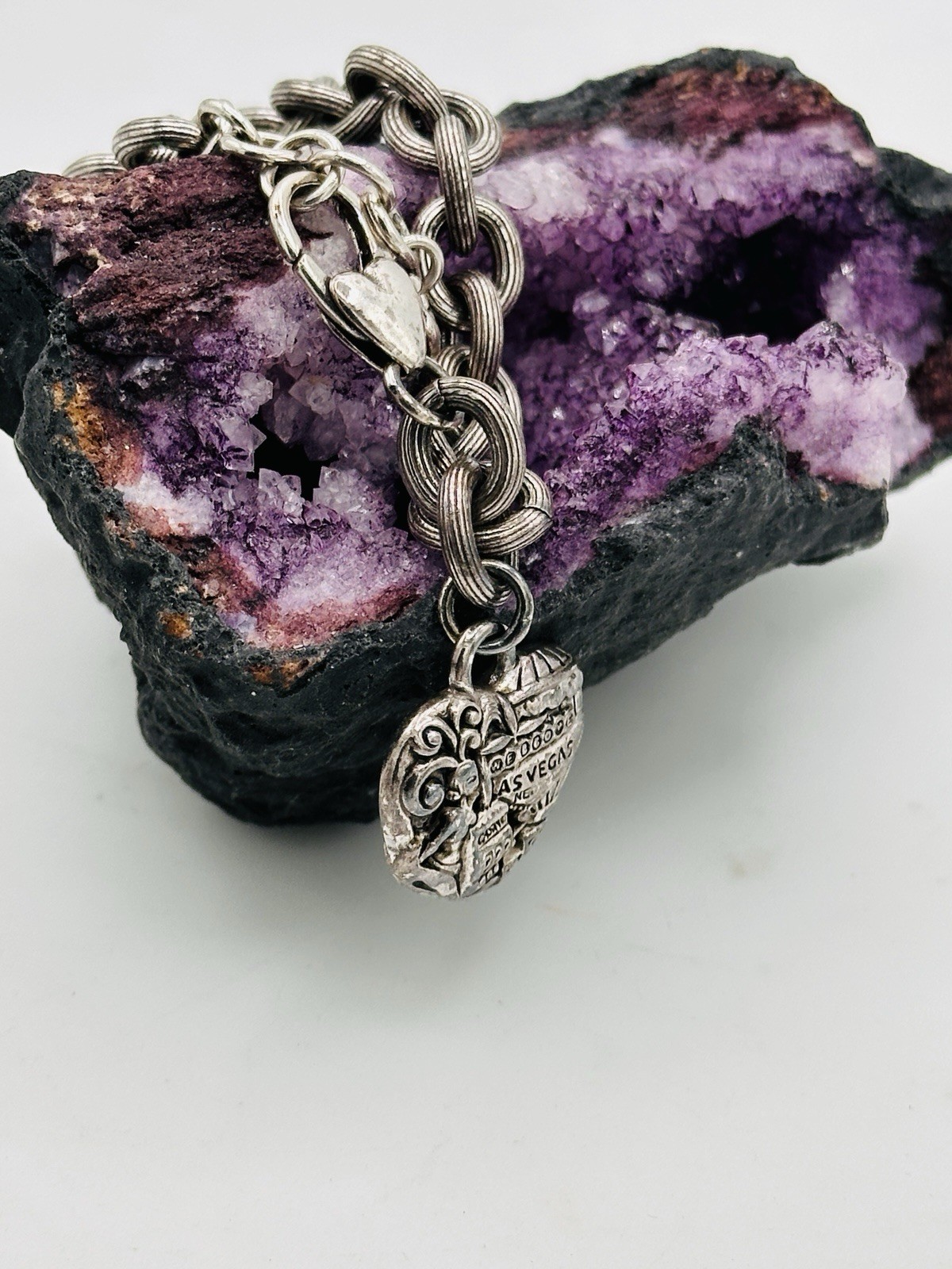 Brighton Silver Plated Chunky Chain Bracelet Las Vegas Travel Series Heart