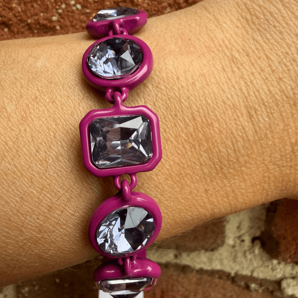 Karl Lagerfeld $58 Women’s Geometric Crystal Flex Bracelet Fuchsia OS NWT