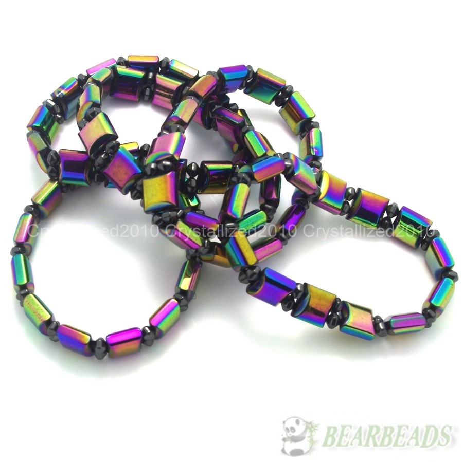 1 Piece Natural Hematite Gemstone Multi-Color Beaded Strechy Bracelet 11mm Wide