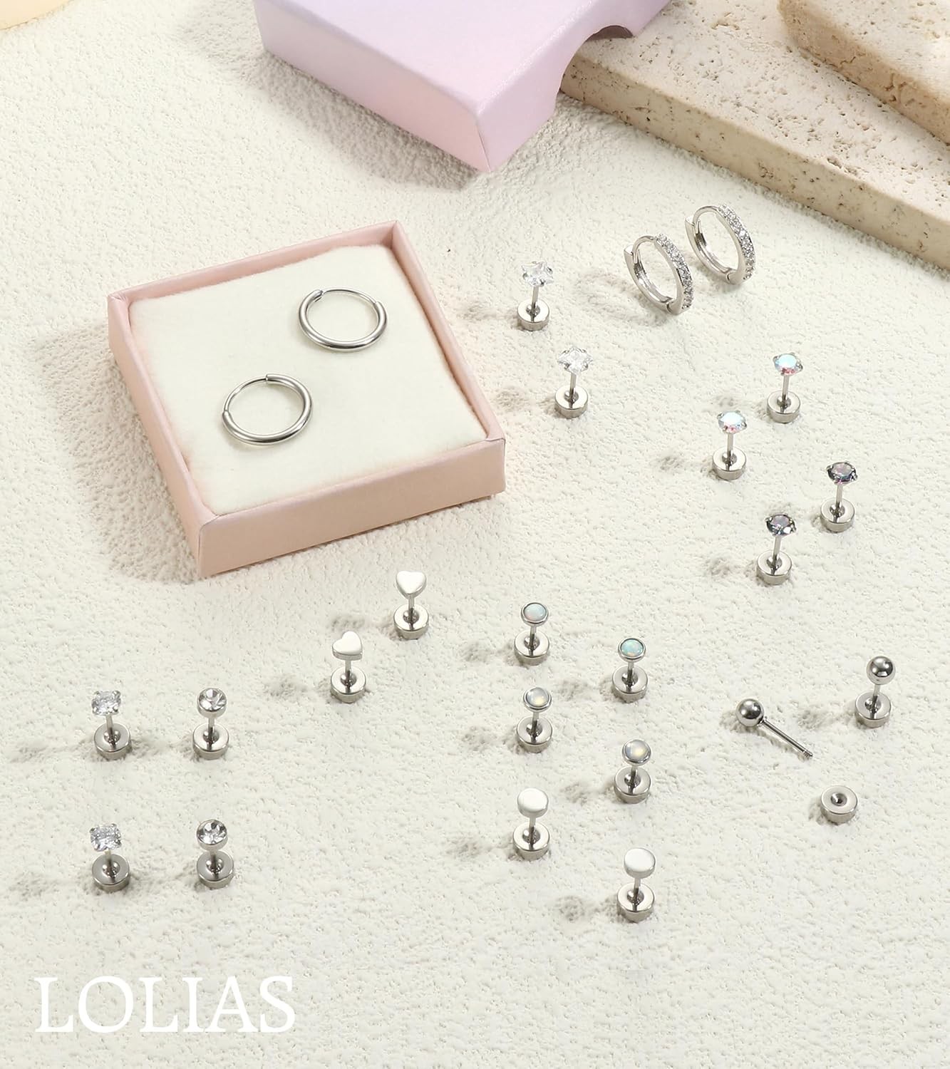 LOLIAS Hypoallergenic Flat Back Earrings for Women-Surgical Steel Earrings for S