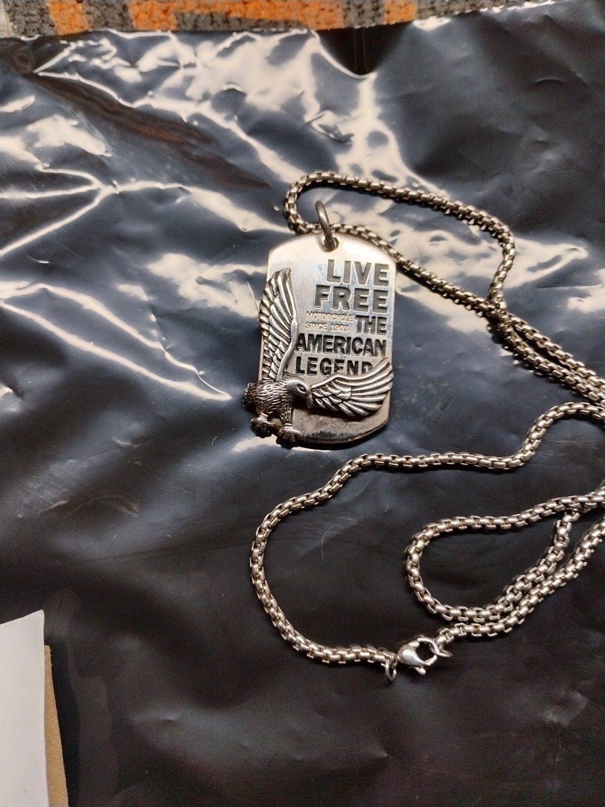 Men Stainless Steel Motorcycle American Legend Dog Tag Pendant Necklace 0346