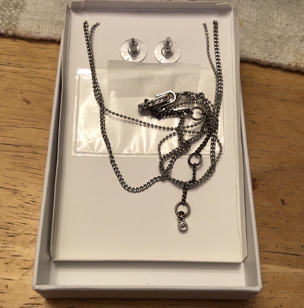 Karl Lagerfeld Lightning Bolt & Karl Layered Necklace & Star Stud Earrings NIB