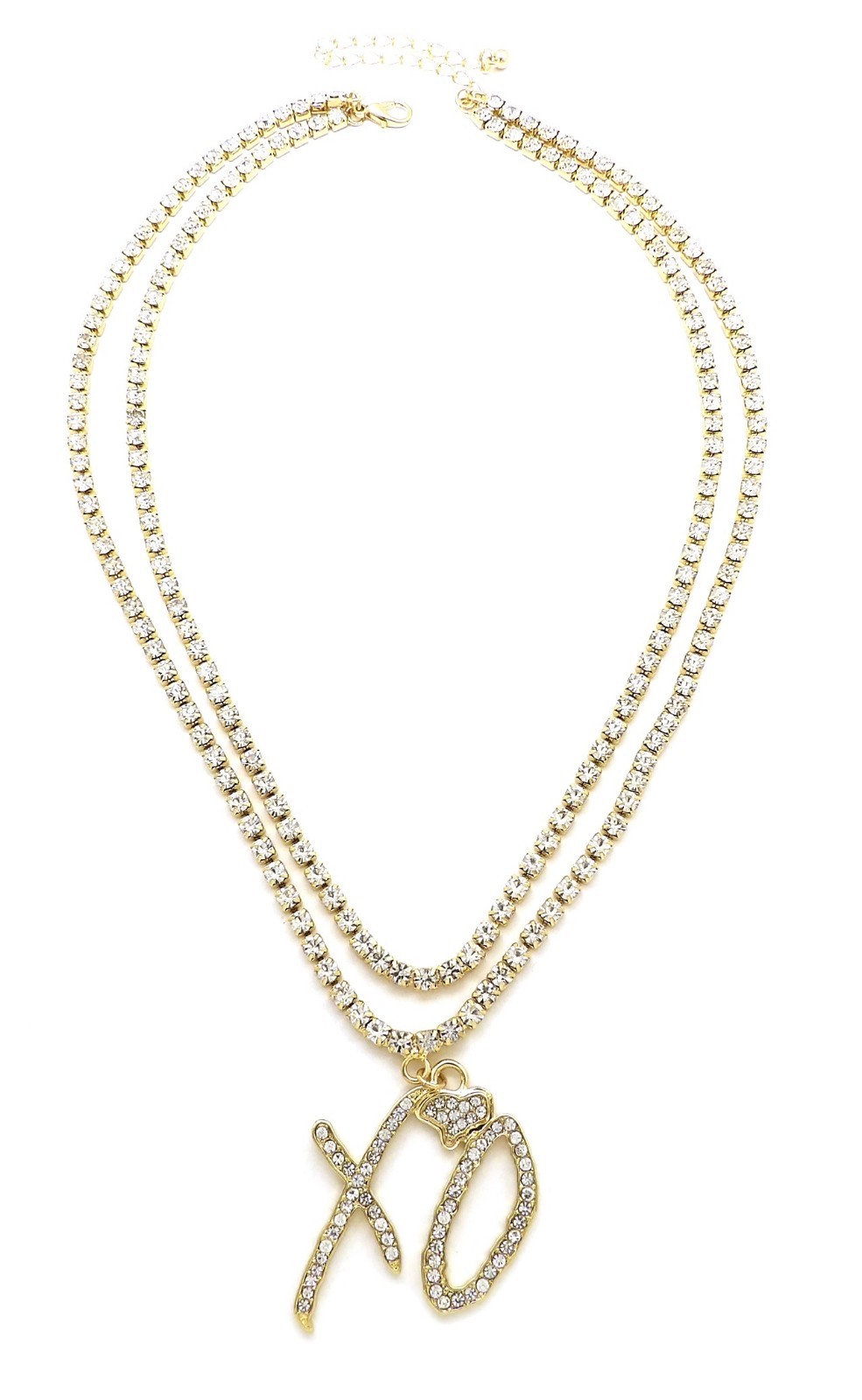 Iced Hip Hop Rapper XO Pendant w/ 3mm 16″ & 18″ 1 Row Tennis Chain Necklace