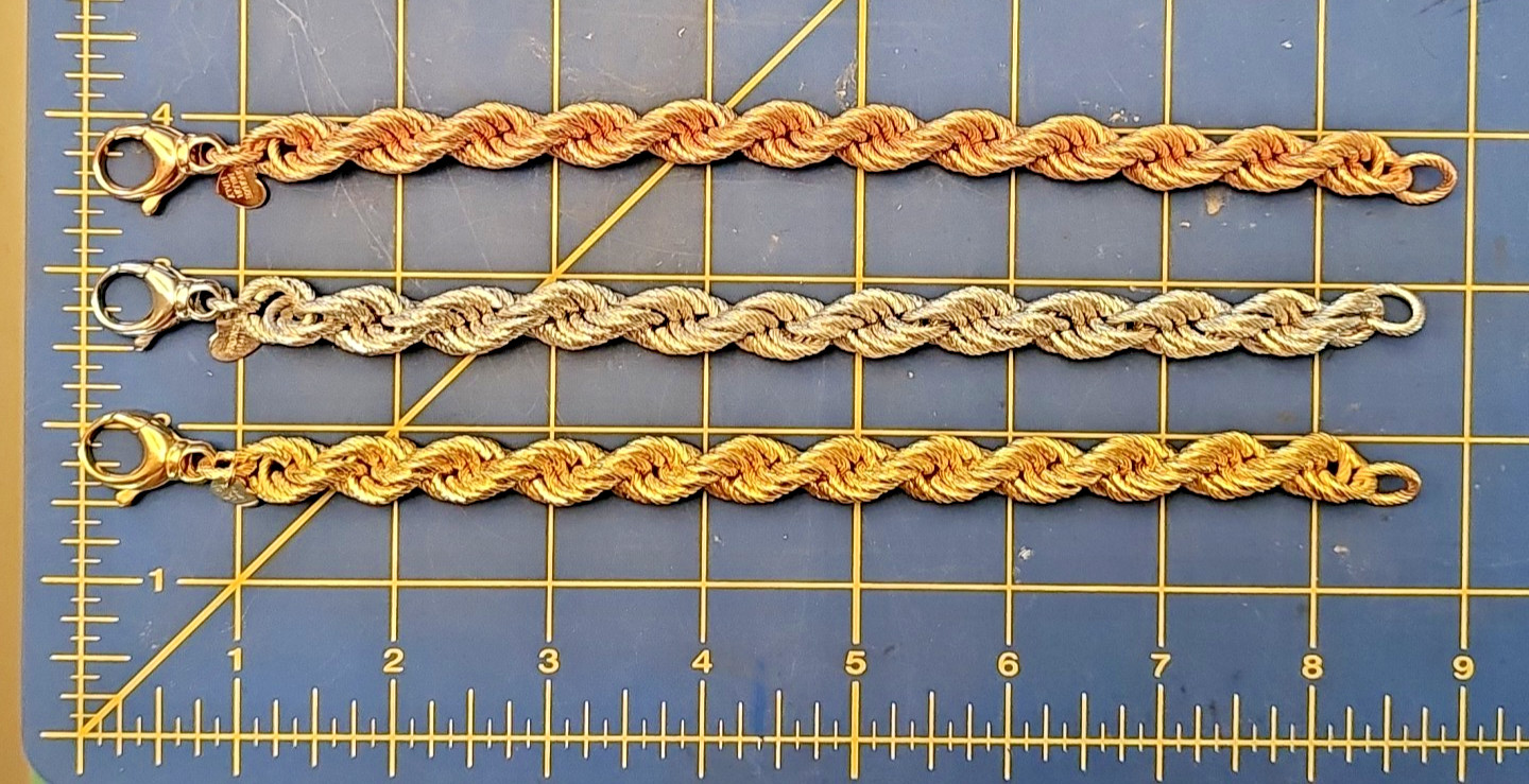 Milor Bronze Rose & Yellow Gold + Silver tone 8.25 Chunk Rope Bracelet Lot Italy