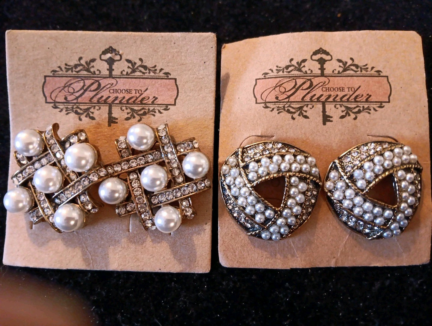 New PLUNDER Design Faux Pearl Earrings-Lot Of 2-Gold Tone-Pierced