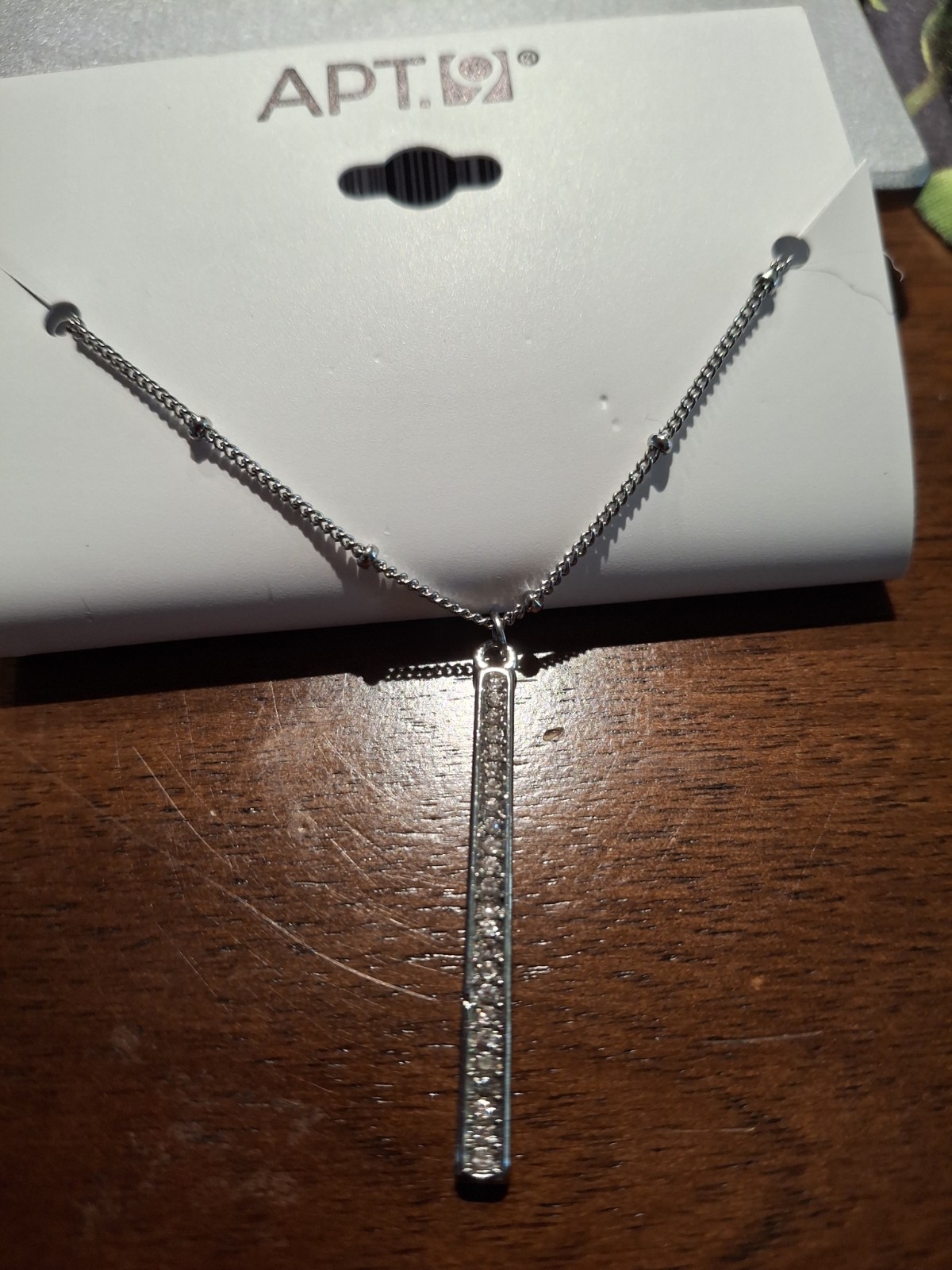 TWO APT 9 16 INCH NECKLACE. SILVERTONE W/ LOBSTER CLAW CLASP/CLEAR CRYSTAL BAR.