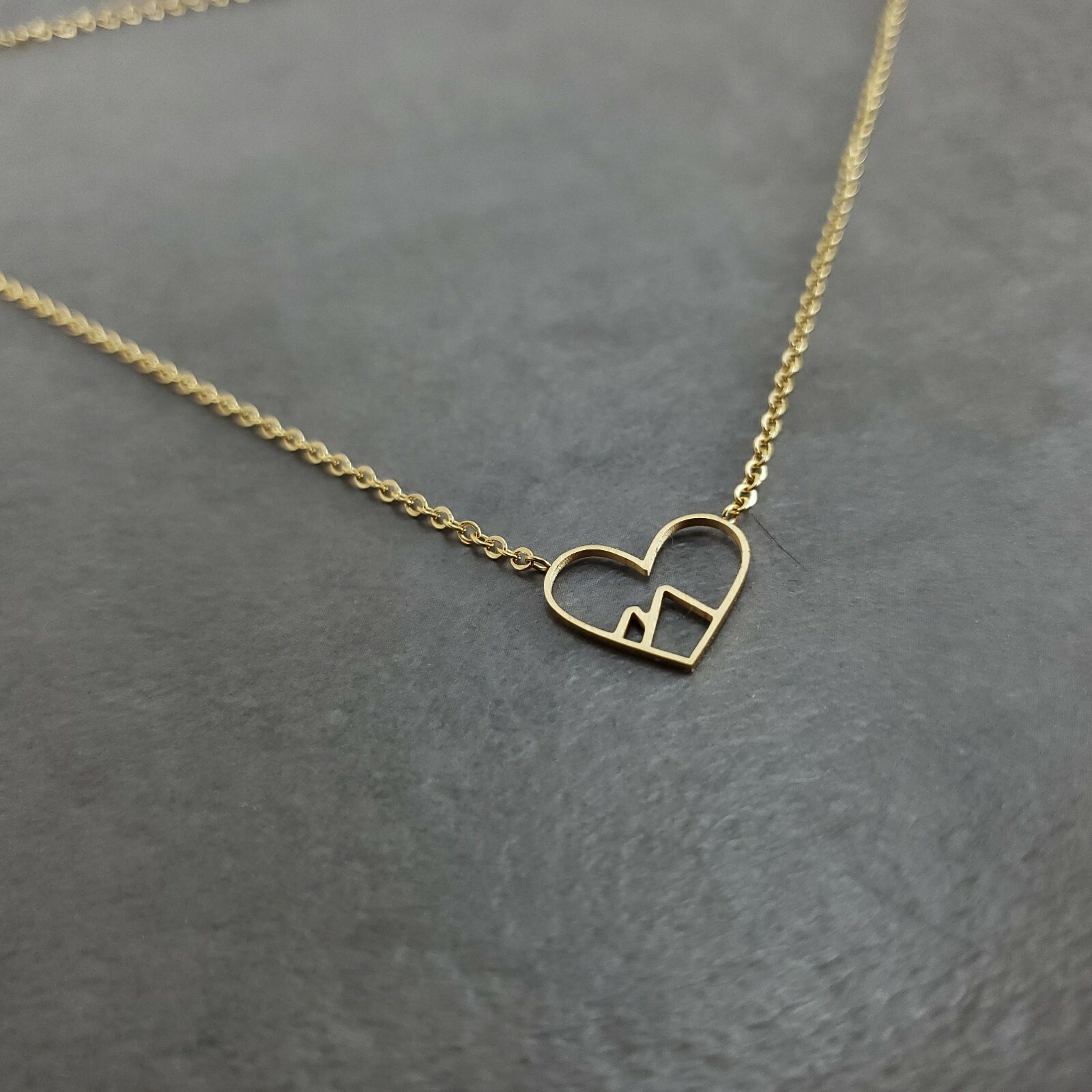 Mountain in Heart GOLD Plated Necklace Snowy Minimalist Sierra Hiking Outdoor