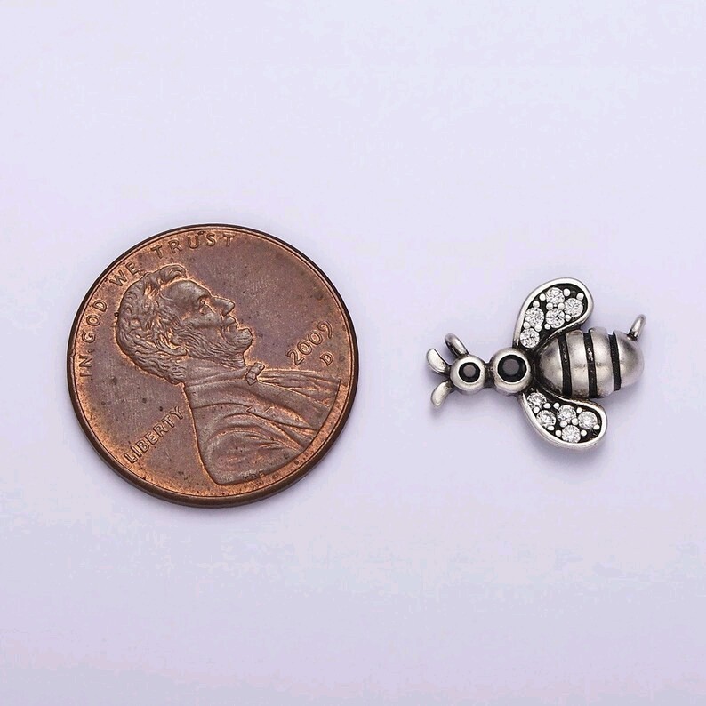 S925 sterling silver bee insect clear micro paved cz wings connector