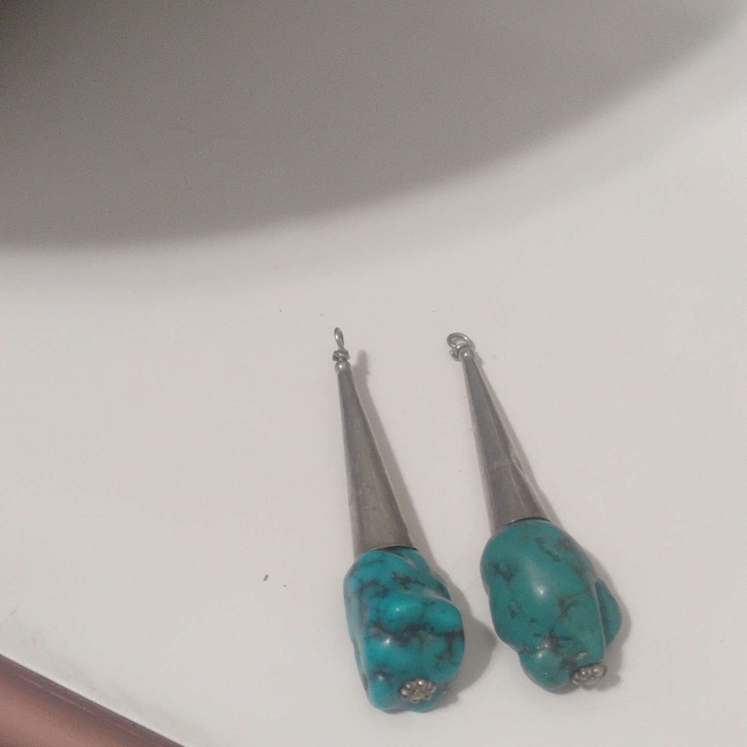 Silver Tone Cone Dangle/Drop Earrings Blue Turquoise Nugget Stone