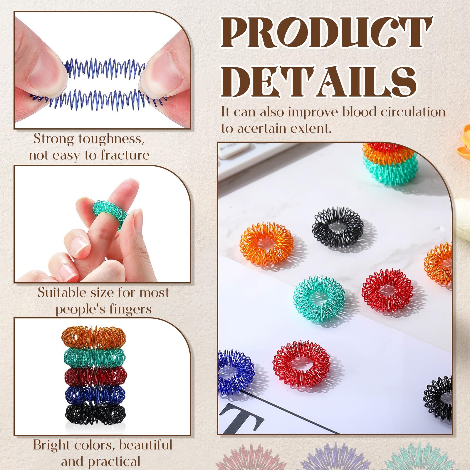 30 Pieces Acupressure Rings Spiky Sensory Rings for Fingers Stress Relief Fidget