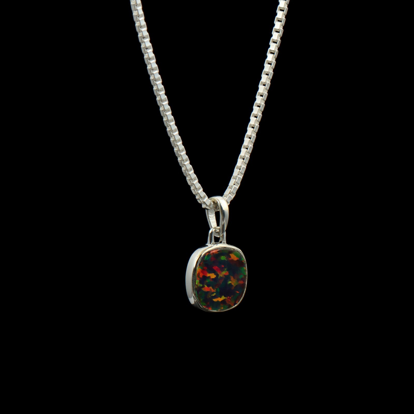 Handcrafted Round Red Fire Opal Pendant in Polished 925 Sterling Silver Jewelry
