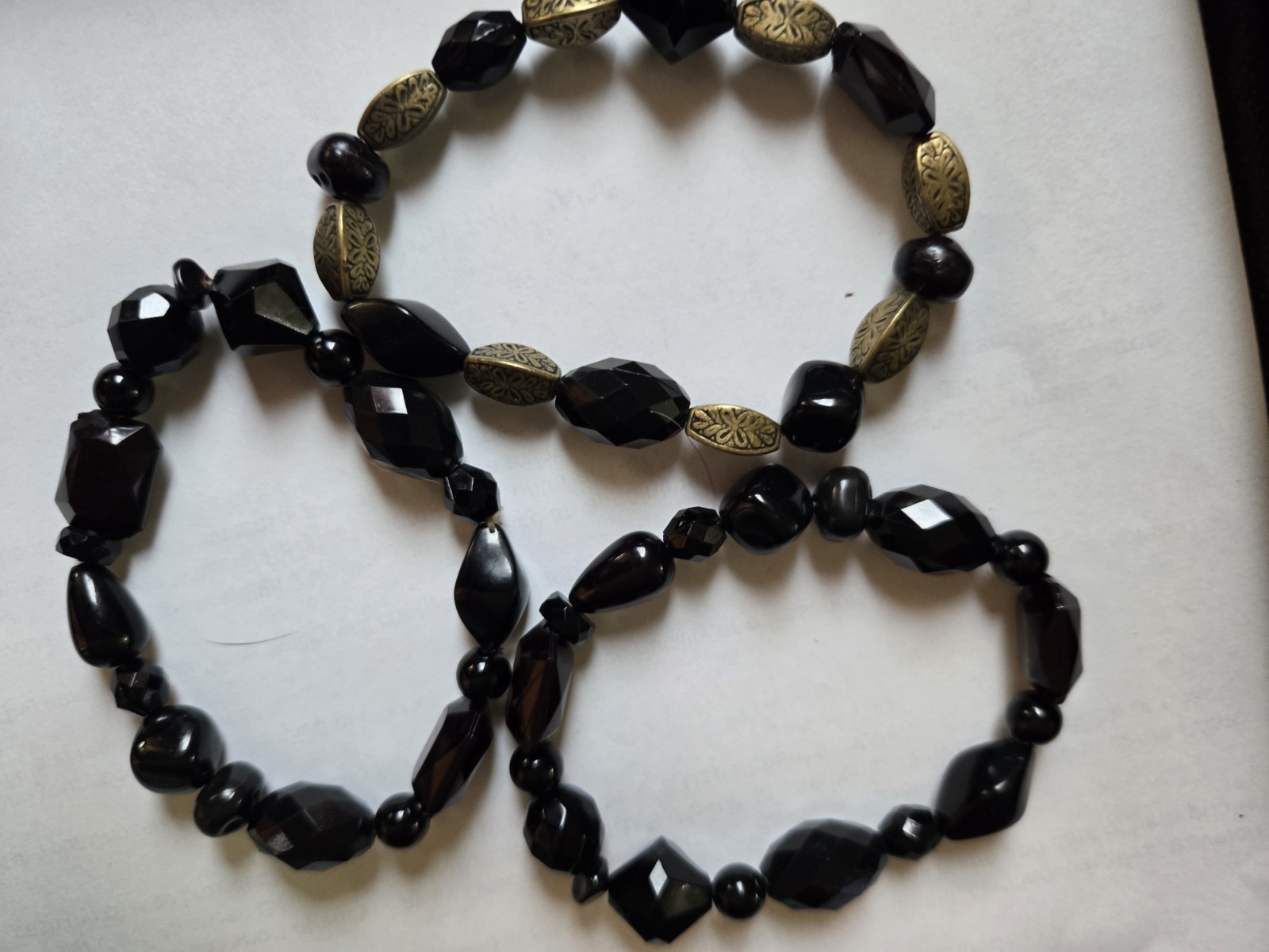 3 Piece Plastic And Metal Beaded Stretchy Bracelet Set