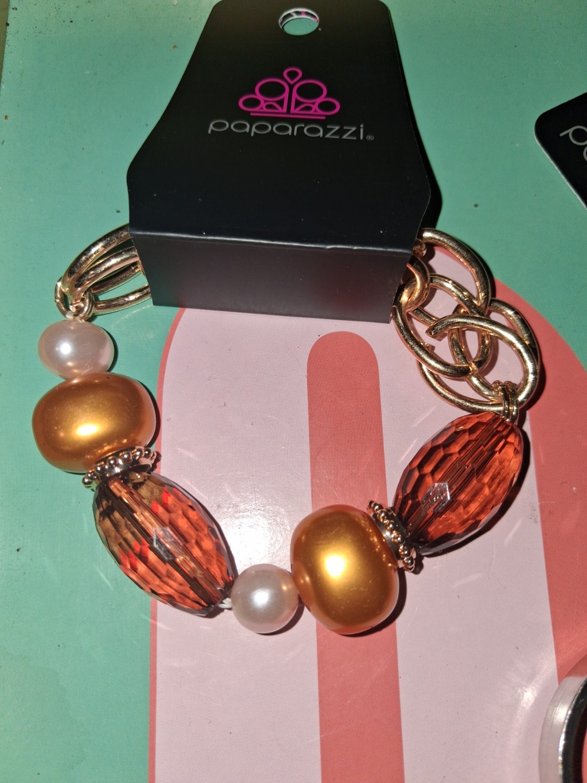 Paparazzi 3pc Stackable Bracelet Lot Beaded Dangle Charm Bangle Cuff Gold