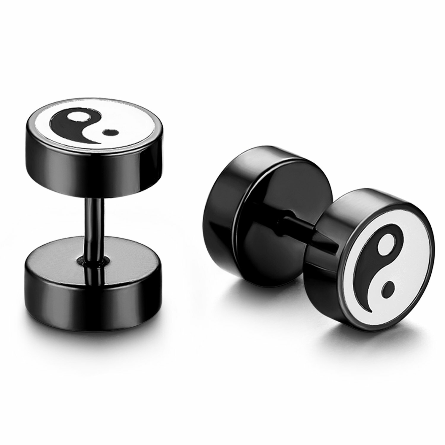 3 Pairs Yin Yang Barbell Ear Studs Earrings Stainless Steel Earrings Women Men