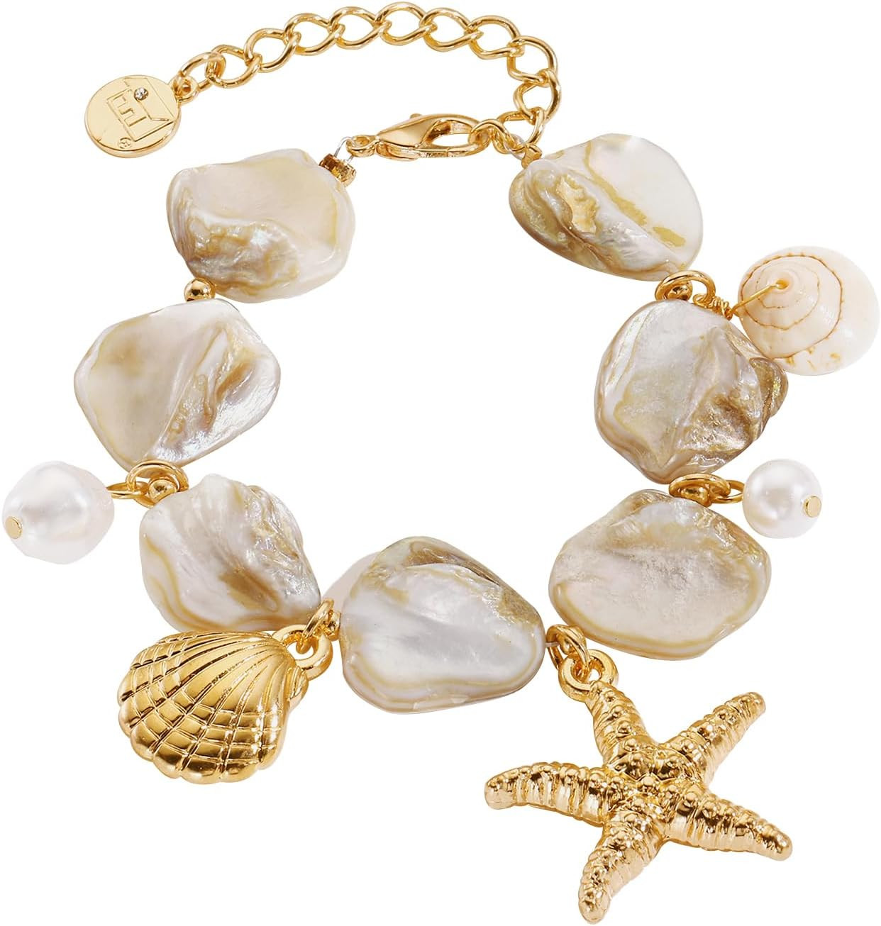 Natural Freshwater Shell Bracelet with Pearl Starfish Pendant Irregular Mother o