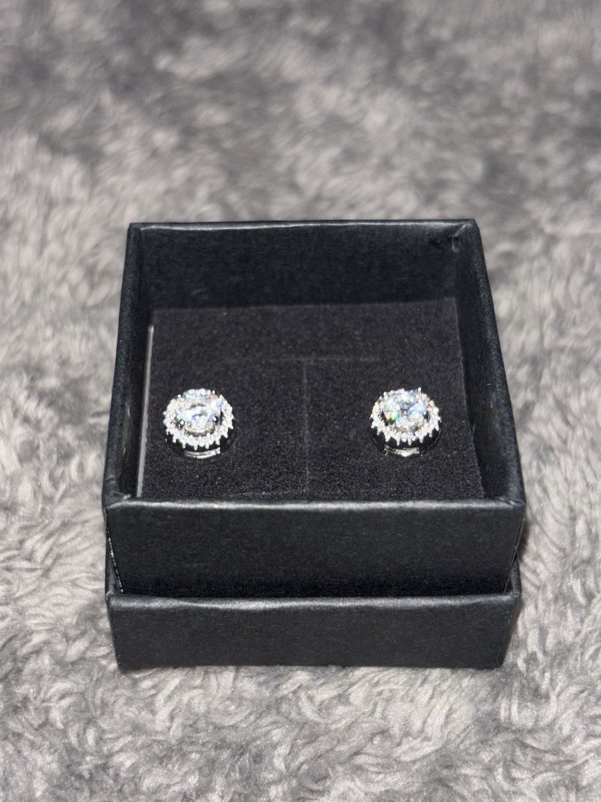 Round Halo Stud Earrings, Moissanite, Butterfly Back. GRA Certified