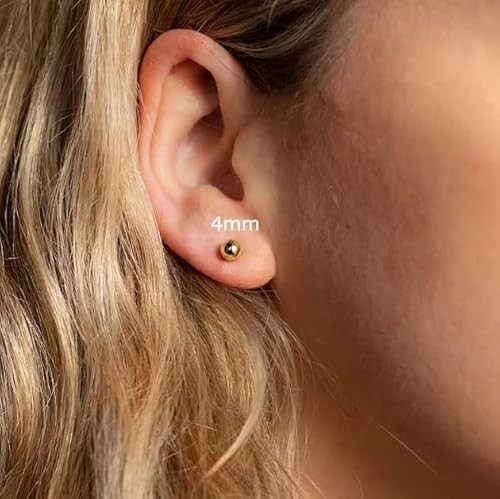 Flat Screw Back Ball Stud Earrings For Women Girls,2mm 3mm 4mm 5mm 6mm