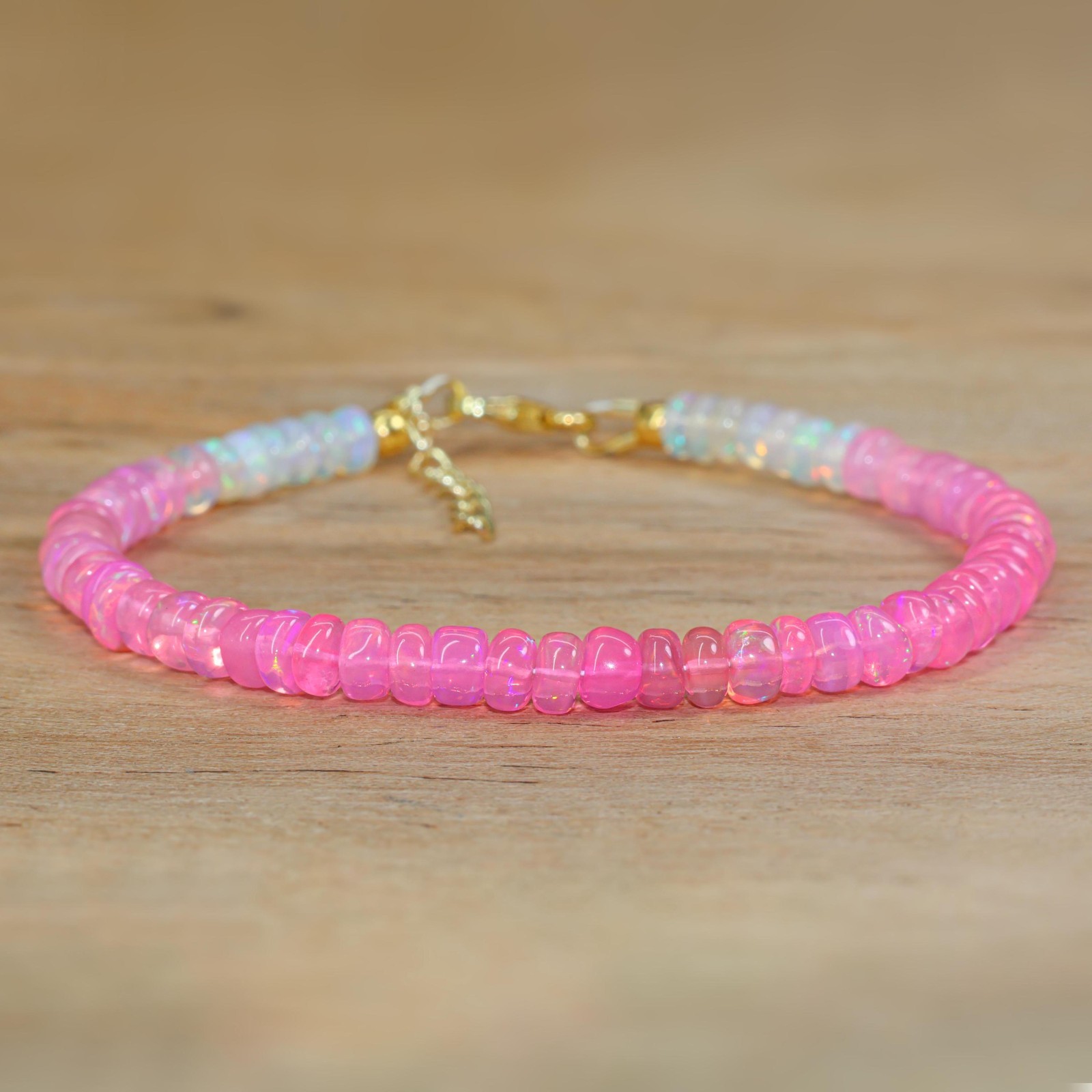 Fire Pink Opal Gemstone Beaded Bracelet, Natural Ethiopian Fire Opal Bracelet