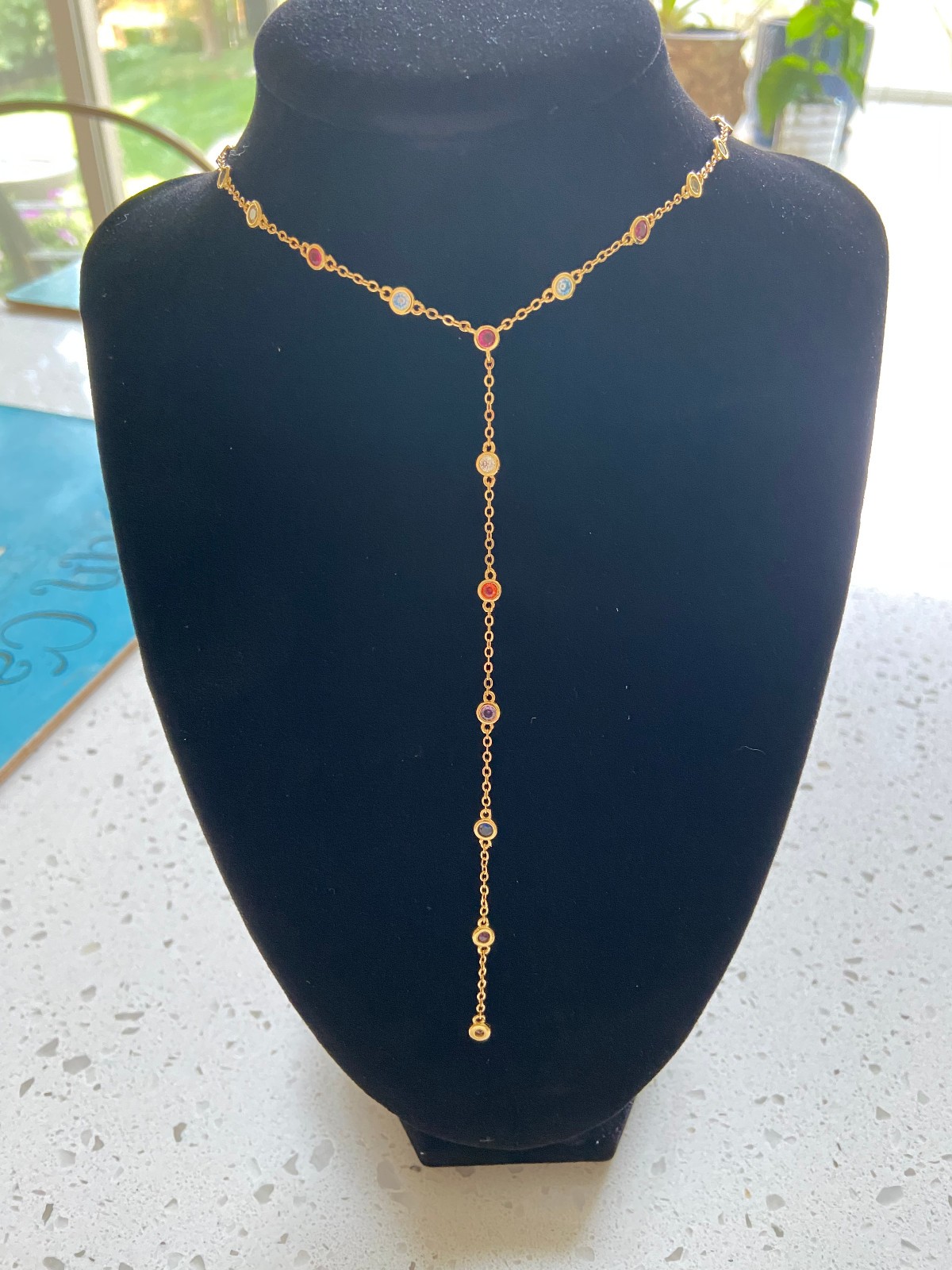 Beautiful Multi Color CZ Bezel Set Y Drop Necklace For Special Occasions!
