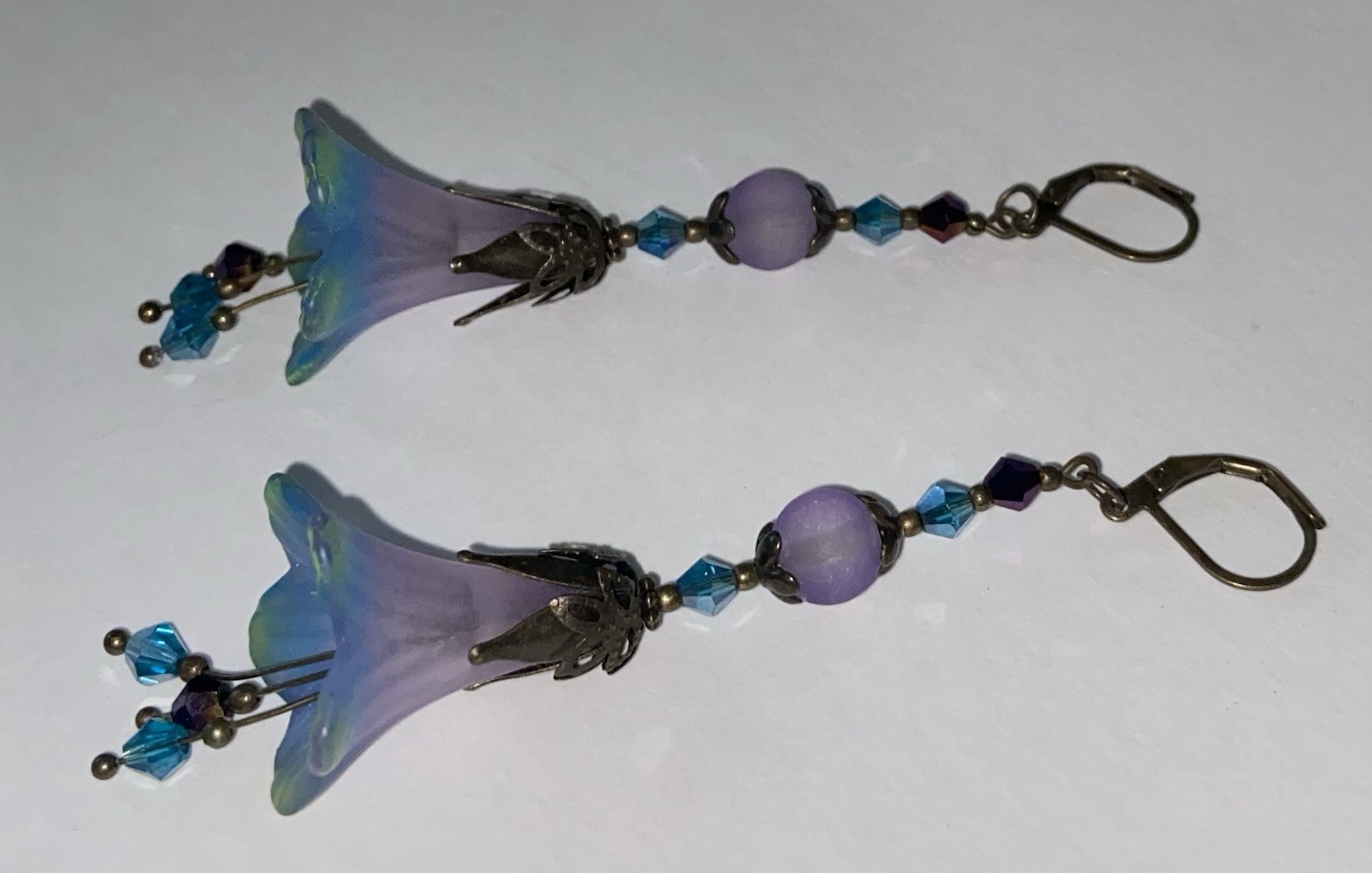Handmade Mermaid Flower Dangle Purple Teal Earrings