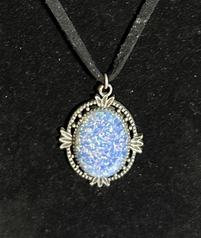 Robert Rose Opal‑Style Cabochon Pendant Necklace Victorian Gothic Velvet Cord